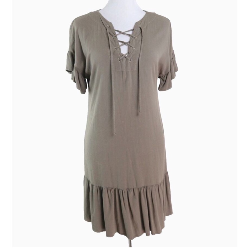 Michael Stars ruffled Lace-up Mini Dress Short Sleeve